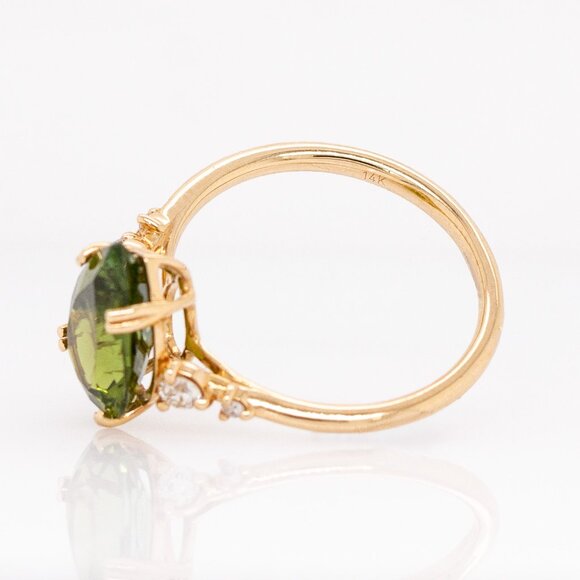 2.4cts Green Tourmaline Ring in 14K Solid Gold with Natural Diamond Accents - Picture 8 of 8